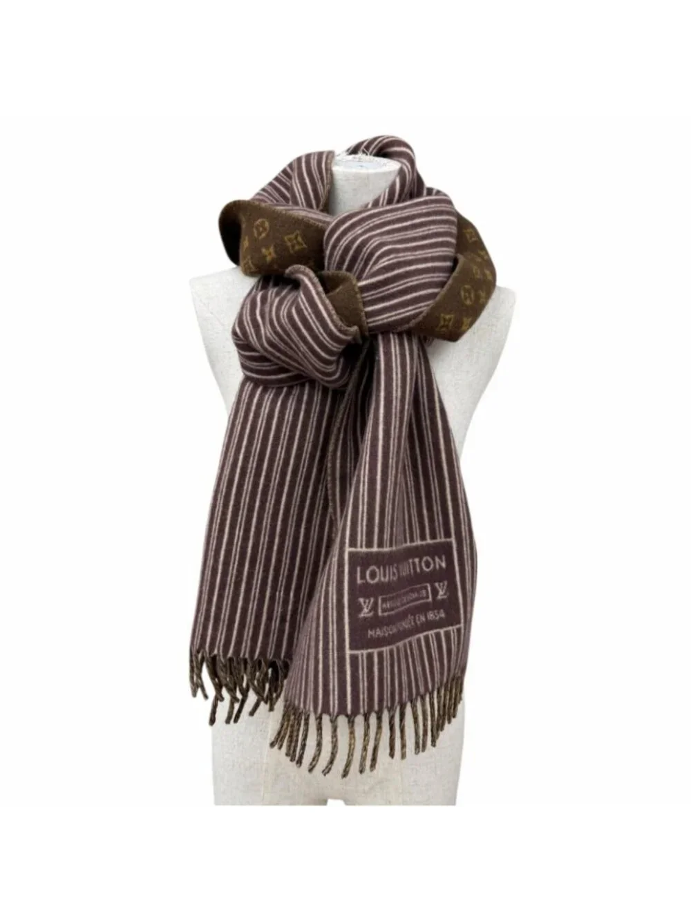 Louis Vuitton My Neverfull Cashmere Mixed Monogram Scarf with Fringe Brown Tote